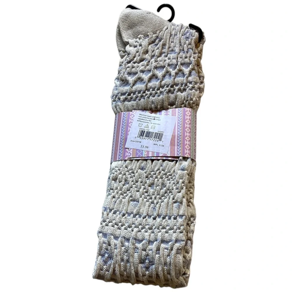 MUK LUKS Over the Knee Socks, Pale Blue & Ivory‎ Design NEW OSFM